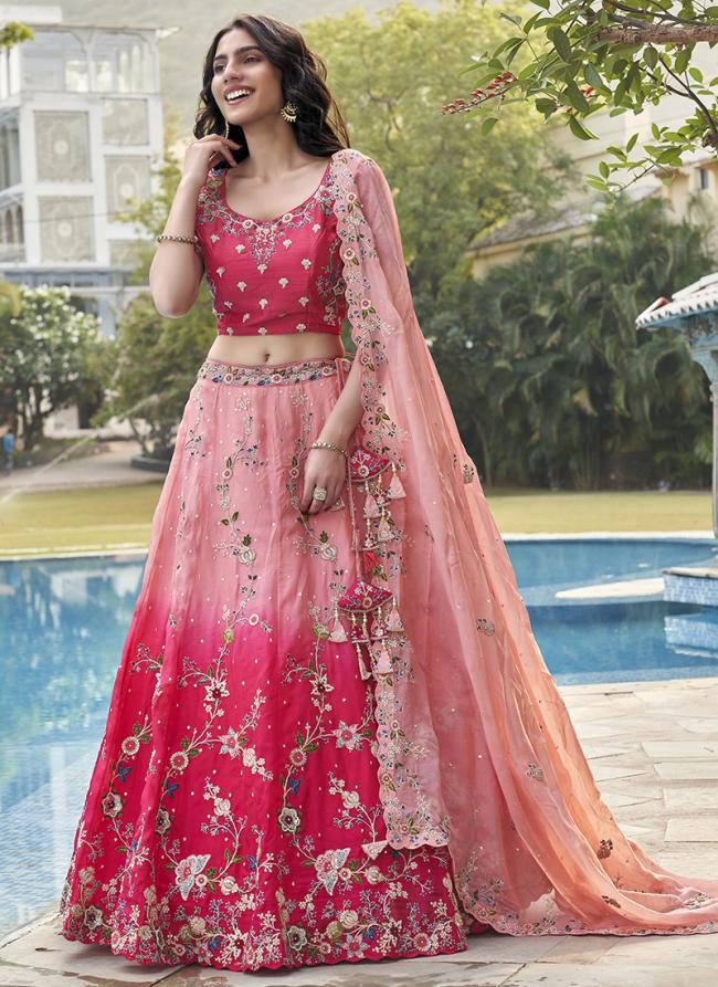 Pure Organza Pink Wedding Wear Embroidery Work Lehenga Choli